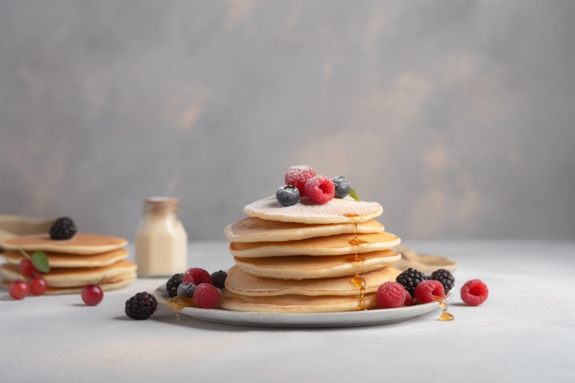 pancake sans gluten avec fruits rouge et sirop